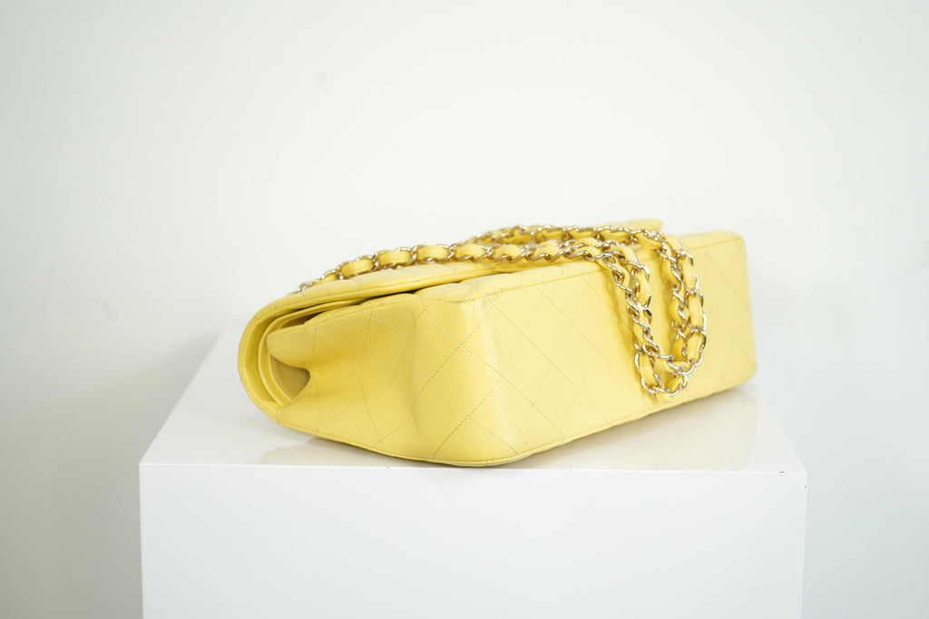 Chanel Flap Caviar Large Double Flap Yellow Full Set