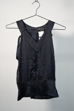 Vintage Chanel Navy Blue Silk Sleeveless Top Blouse Camisole