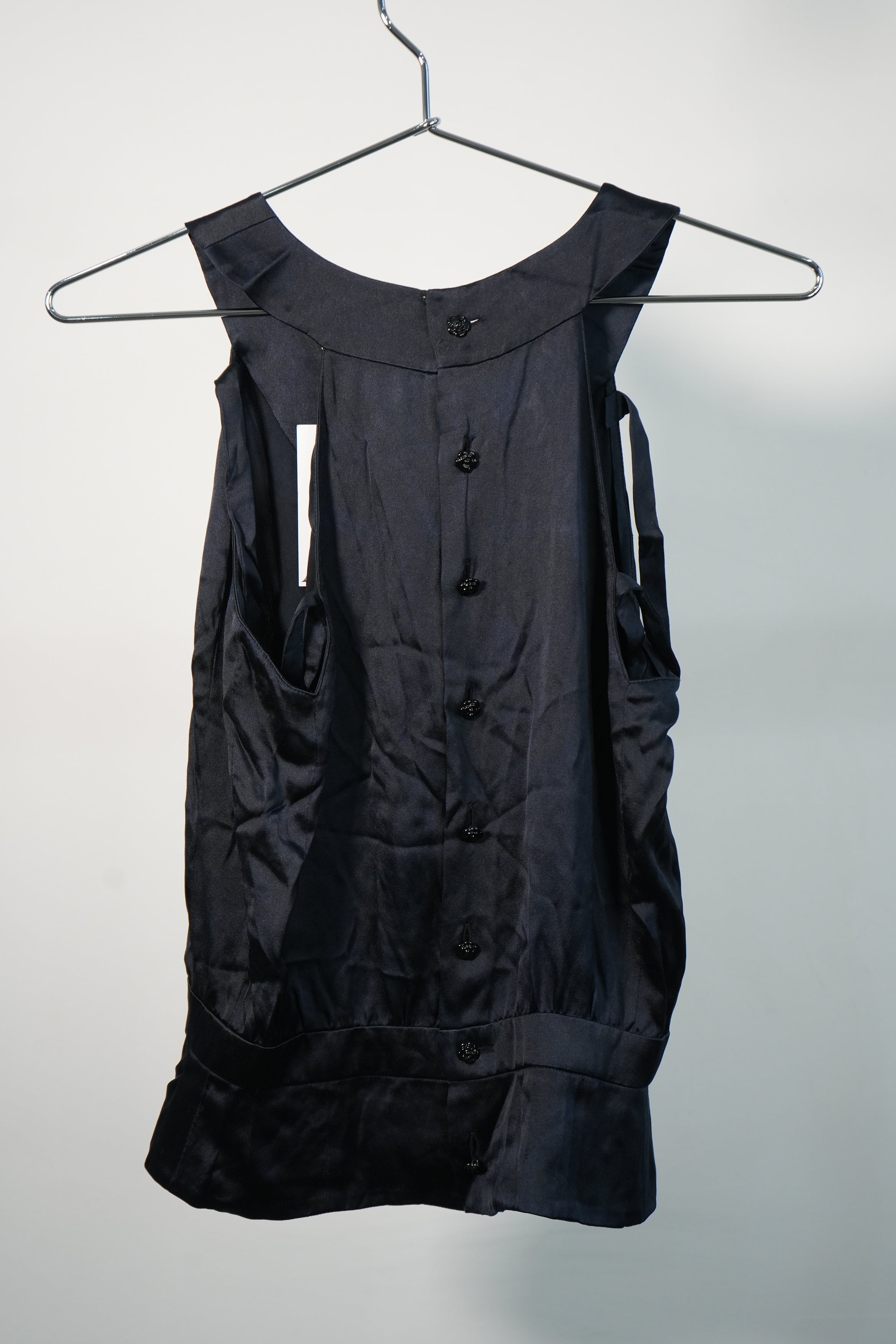 Vintage Chanel Navy Blue Silk Sleeveless Top Blouse Camisole