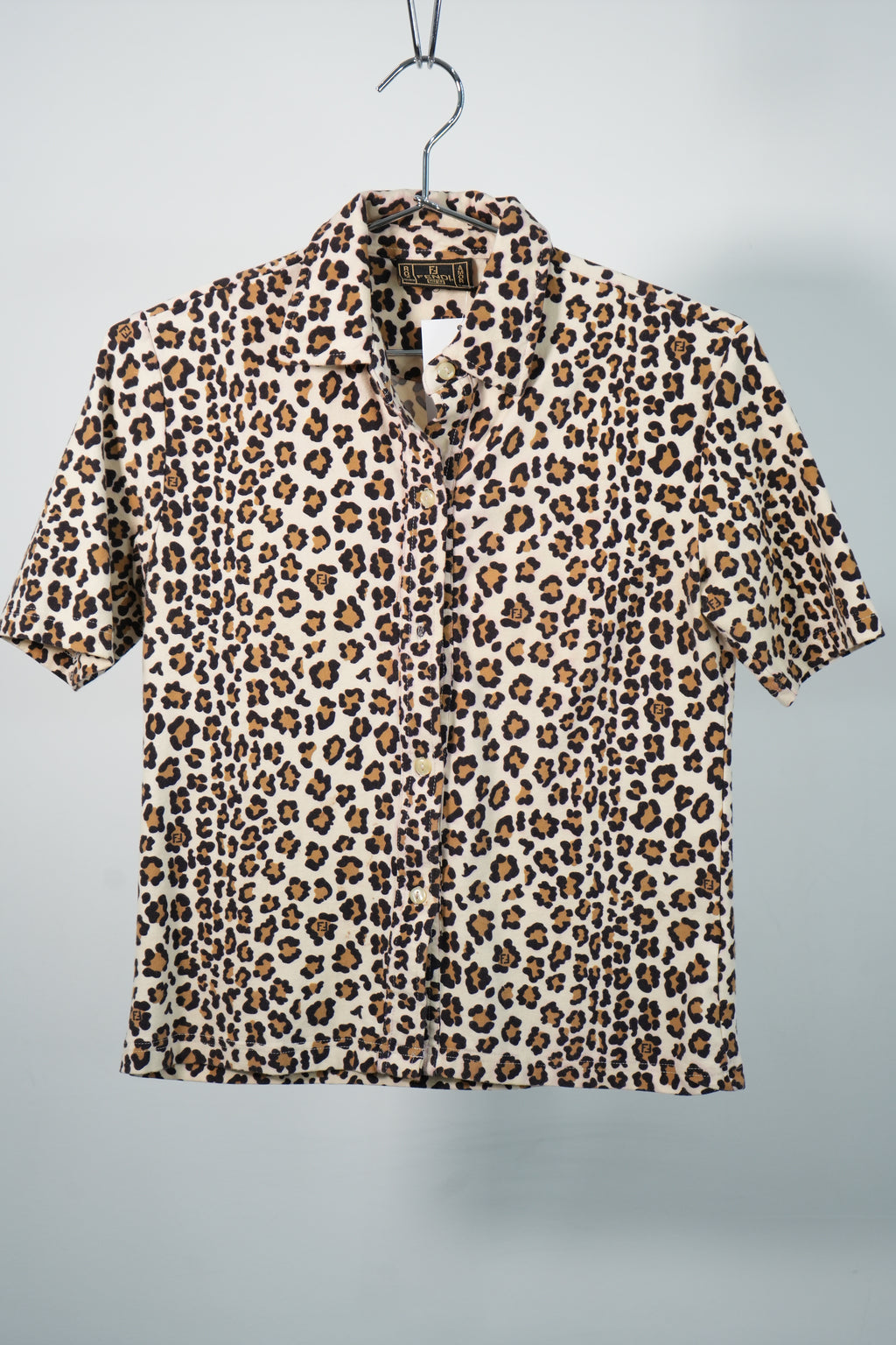 Fendi Leopard Print Button Down Short Sleeve Shirt Made in Italy