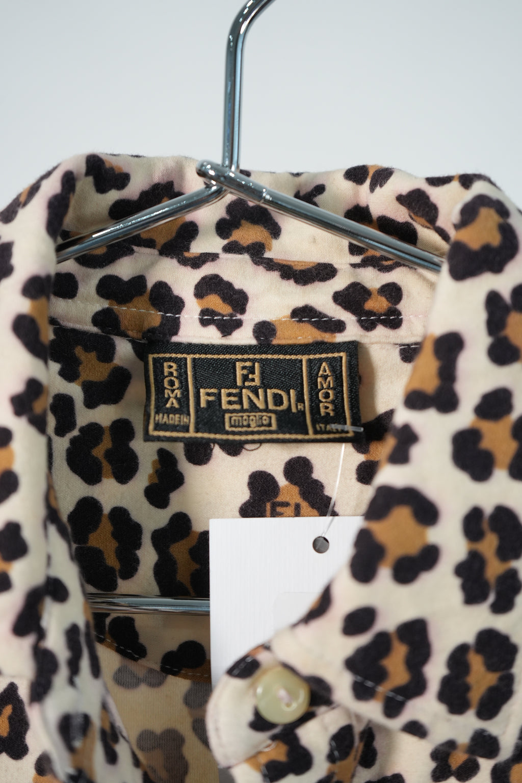 Fendi Leopard Print Button Down Short Sleeve Shirt Made in Italy