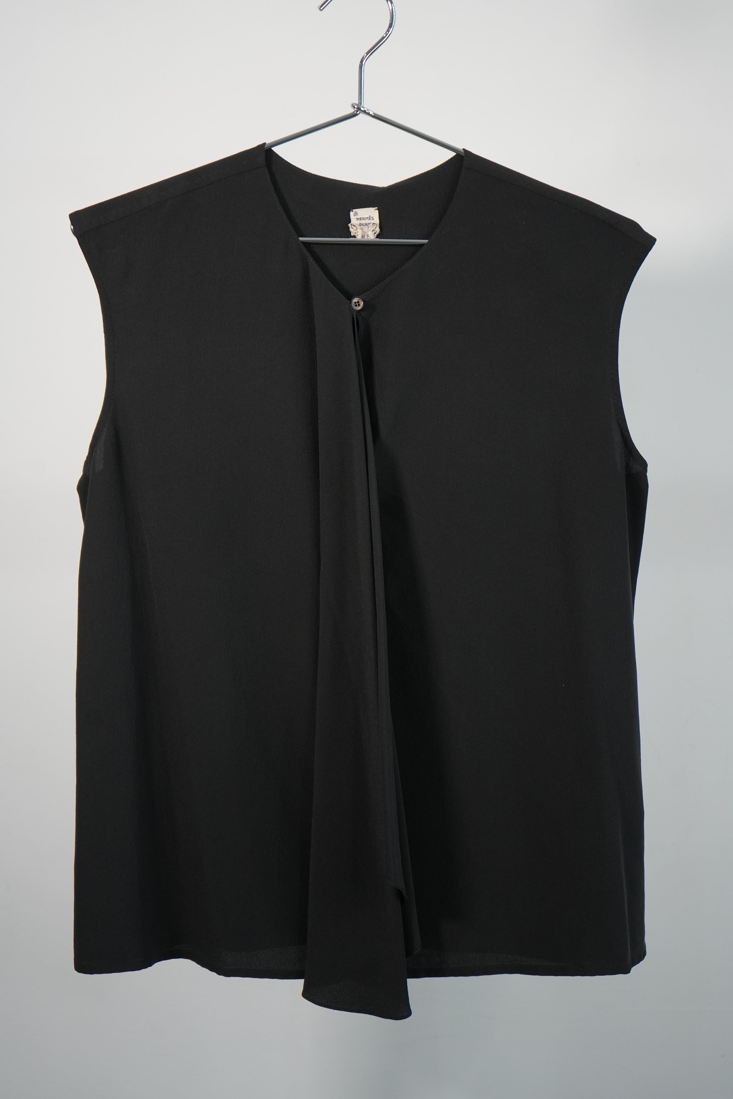 Hermès Black Silk Sleeveless Blouse Made in France