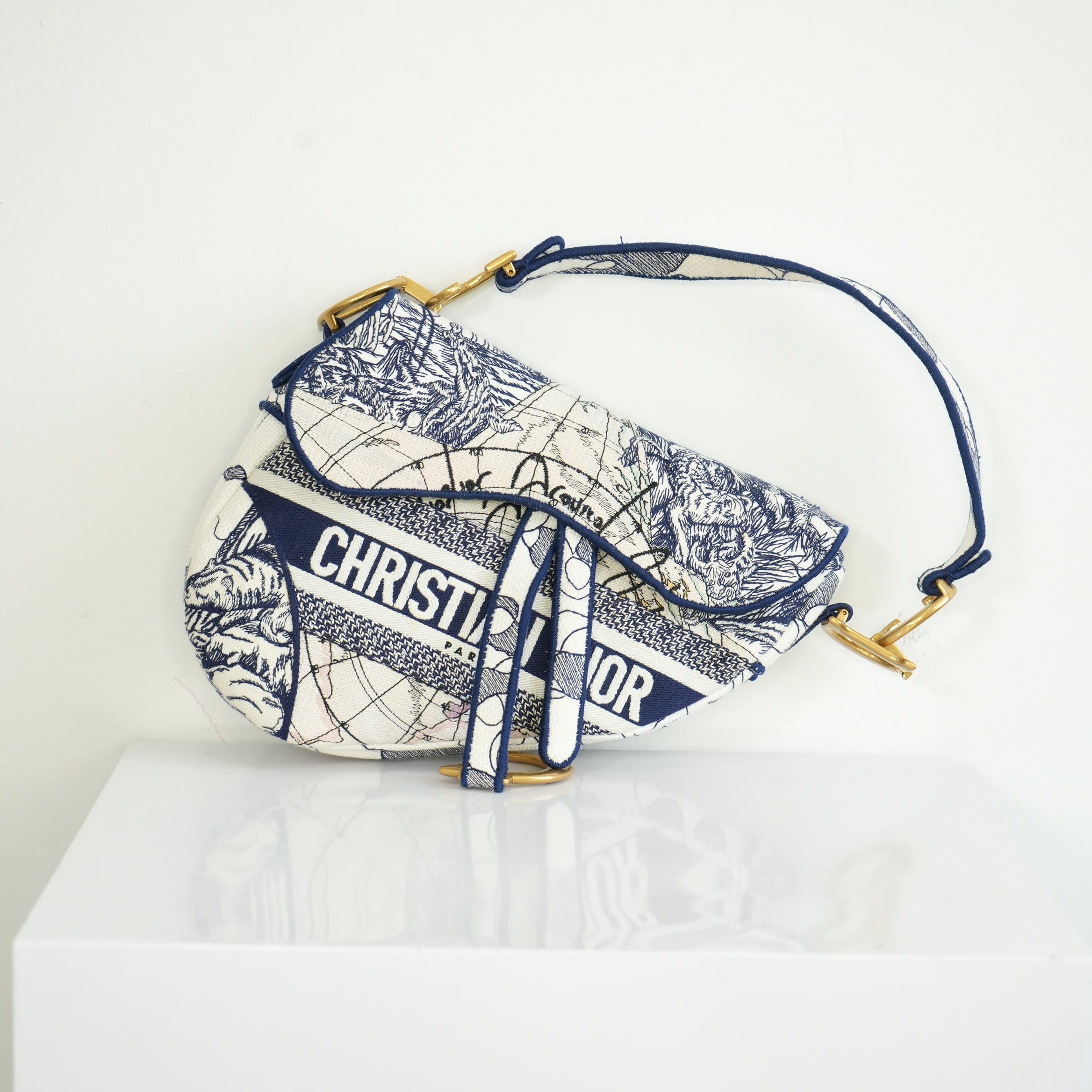 Christian Dior White Saddle Bag "Around the World"
