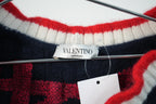 Valentino Navy Blue and Red Knit Cardigan