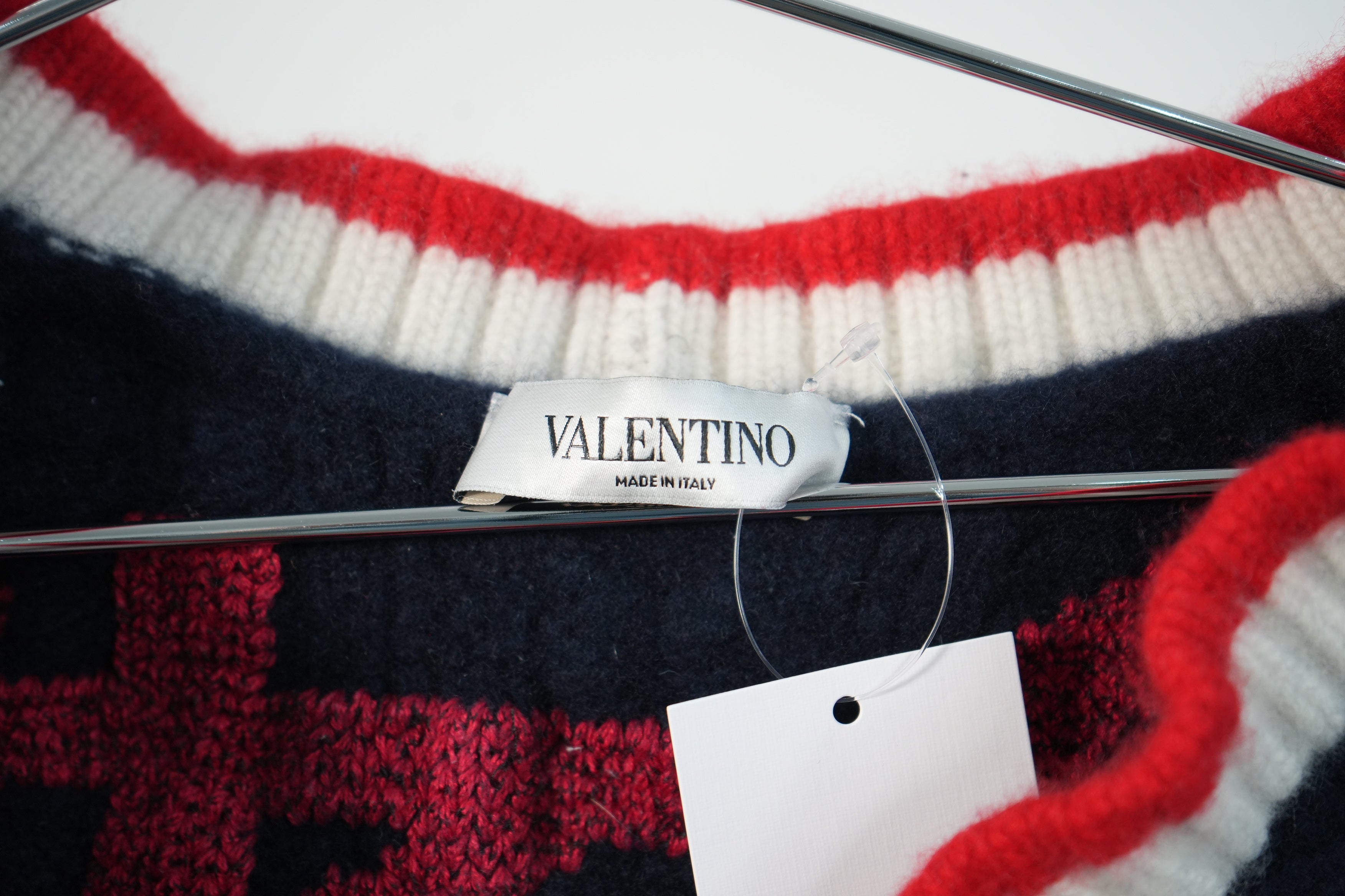 Valentino Navy Blue and Red Knit Cardigan
