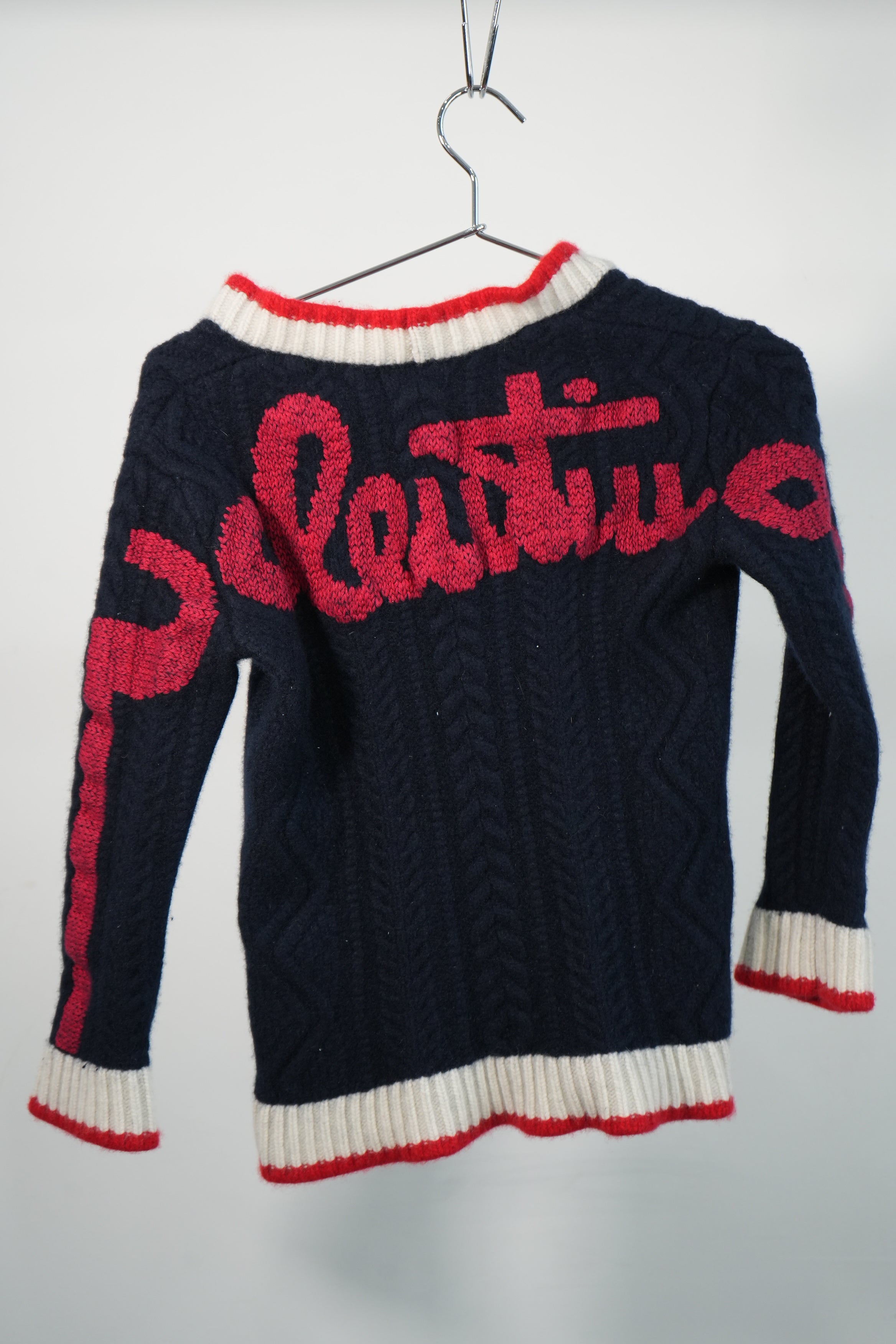 Valentino Navy Blue and Red Knit Cardigan