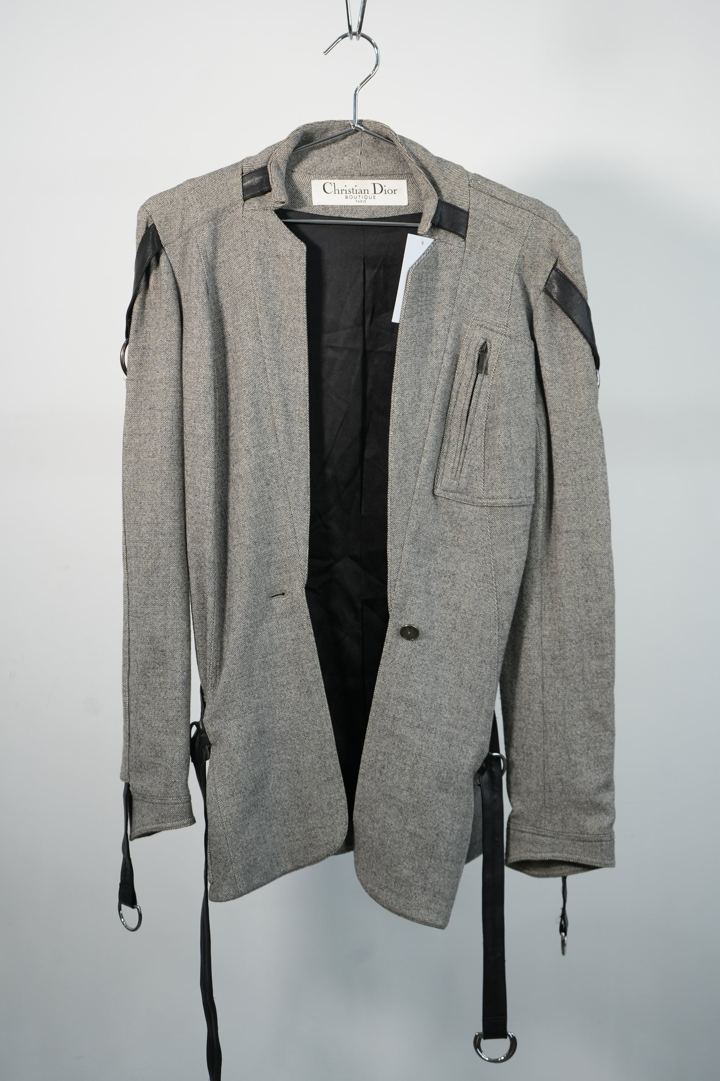 Vintage Christian Dior Boutique Jacket with Black Straps Gray