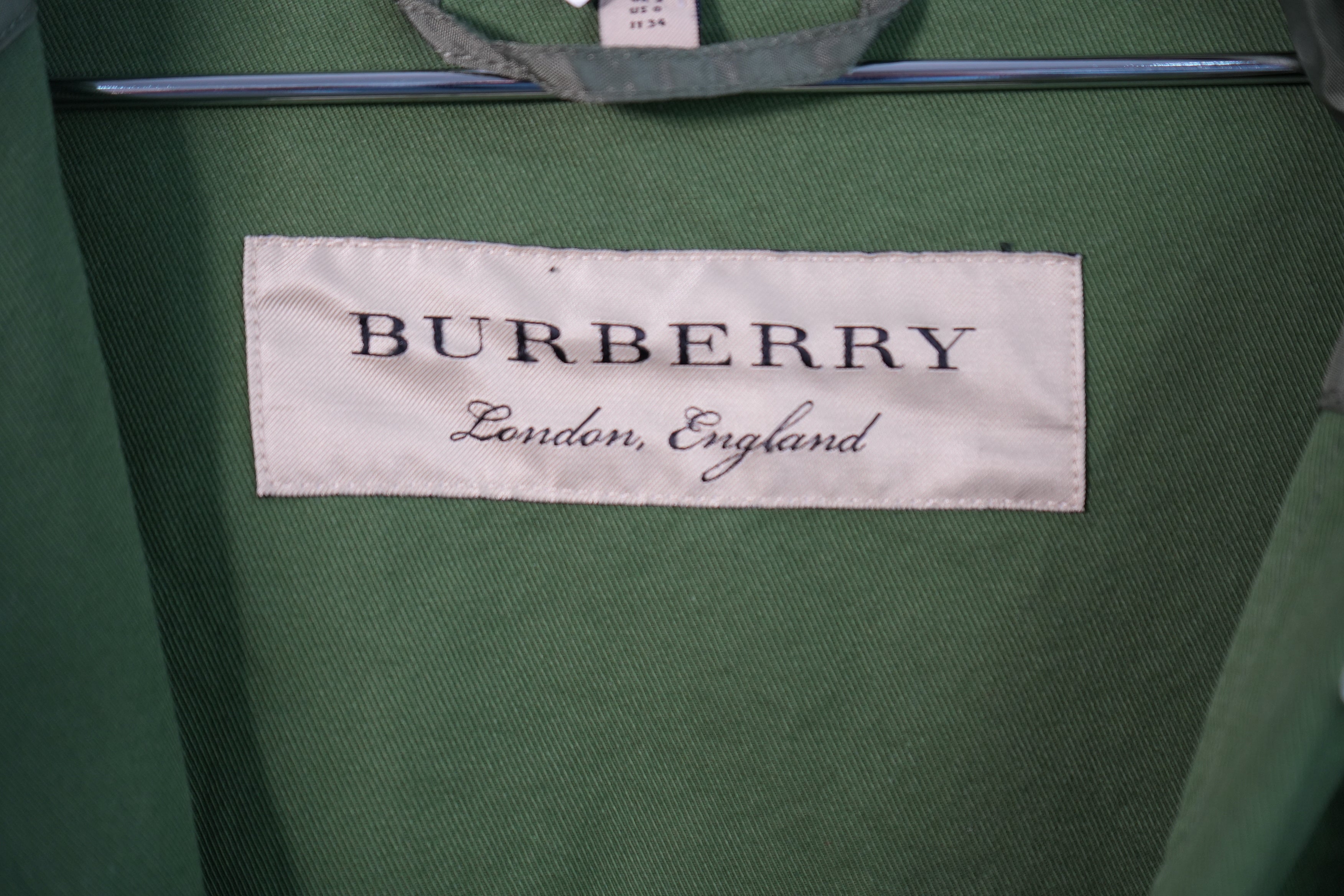 Burberry Nylon Hooded Mod Coat Parka Jacket Olive Green Size 0