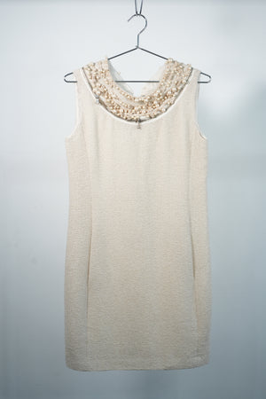 Moschino Pearl Collar Sleeveless Dress Beige New with Tags