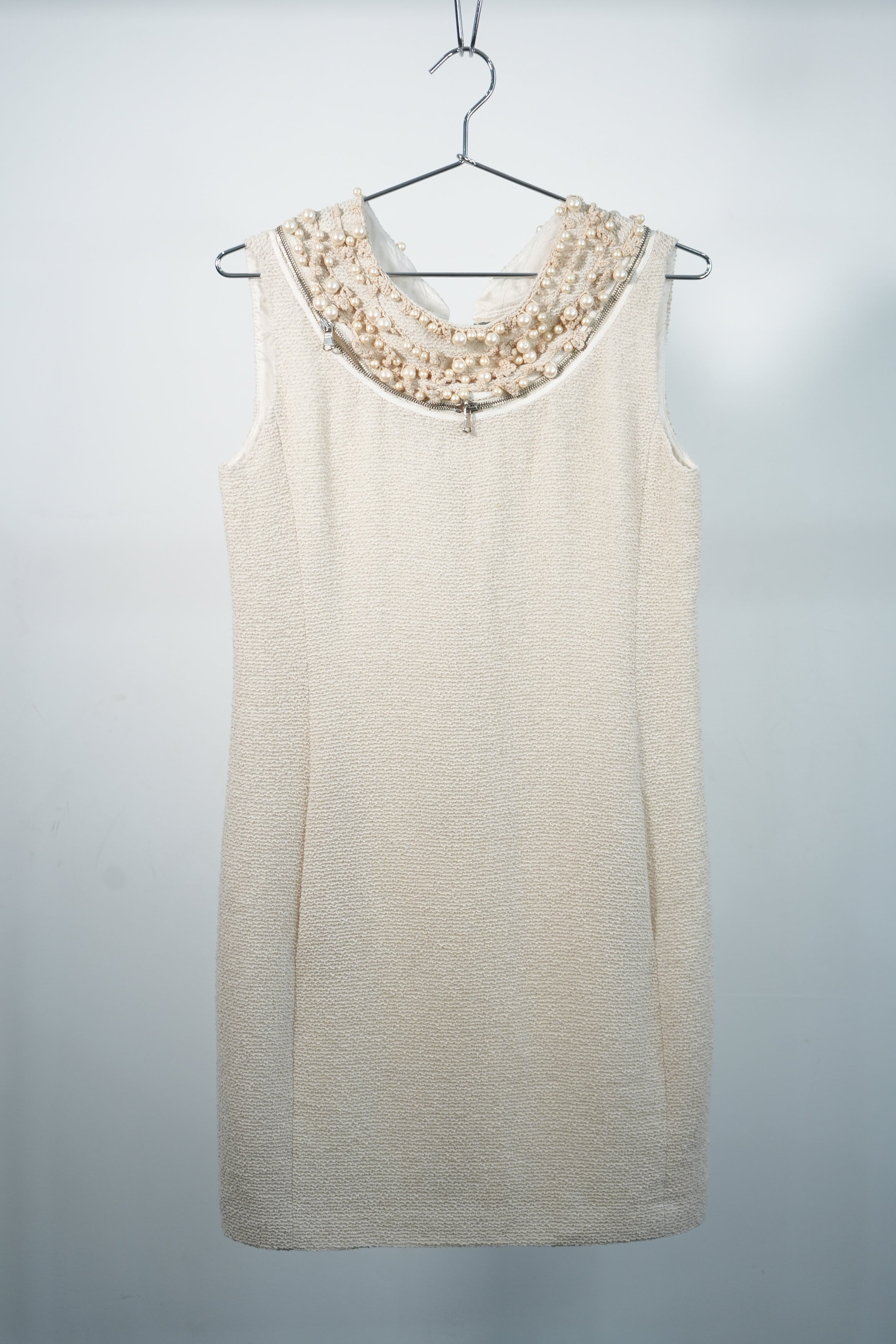 Moschino Pearl Collar Sleeveless Dress Beige New with Tags