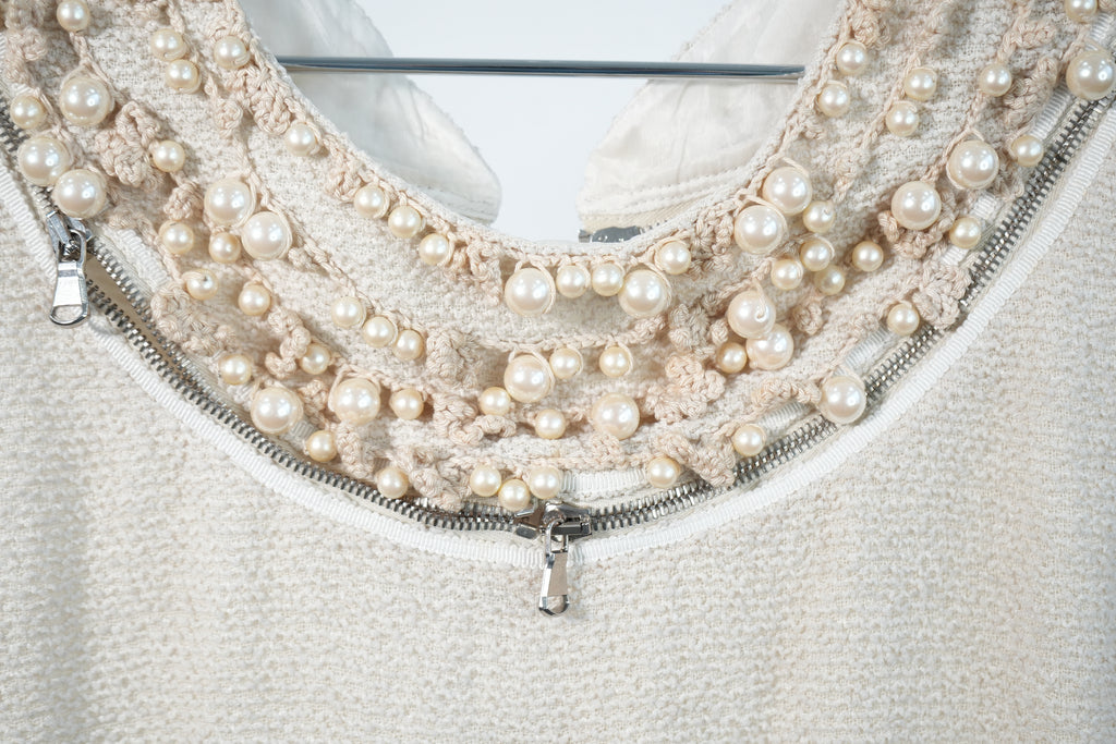 Moschino Pearl Collar Sleeveless Dress Beige New with Tags