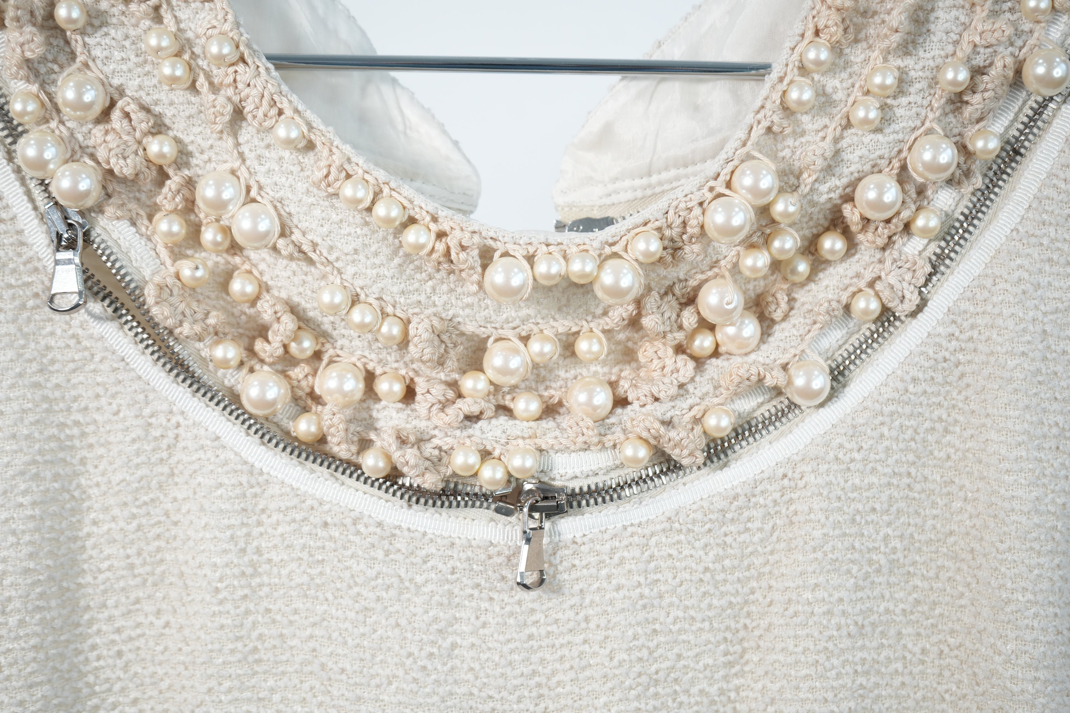 Moschino Pearl Collar Sleeveless Dress Beige New with Tags