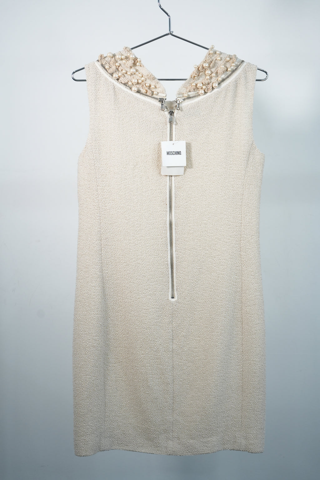 Moschino Pearl Collar Sleeveless Dress Beige New with Tags