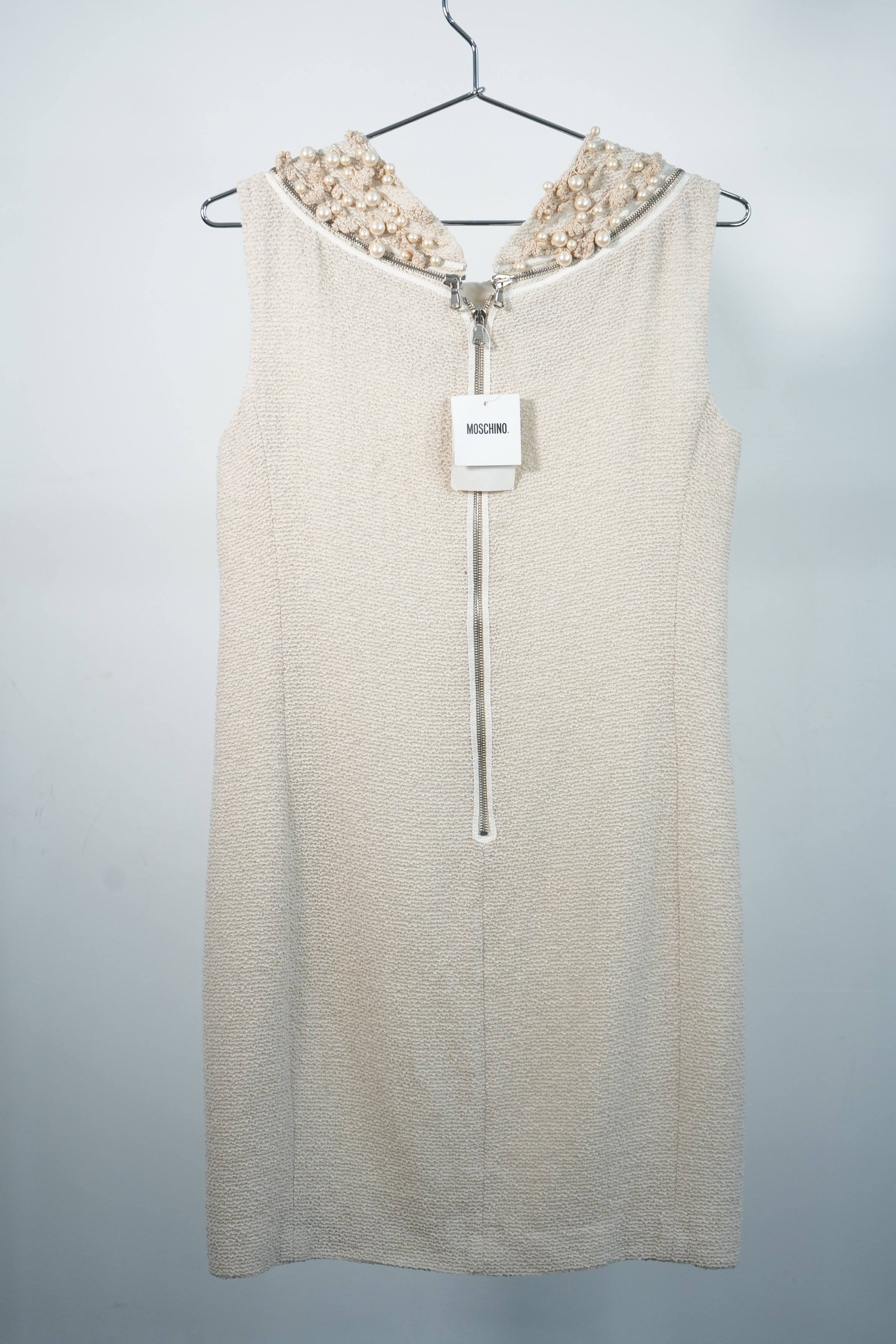 Moschino Pearl Collar Sleeveless Dress Beige New with Tags