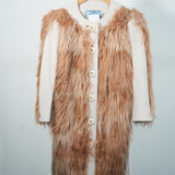 Prada Shaggy Wool Faux Fur Button Front Belted Coat Jacket Peach Size 42S