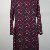 Gucci Geometric Print Silk Long Sleeve Wrap Dress Purple Pink