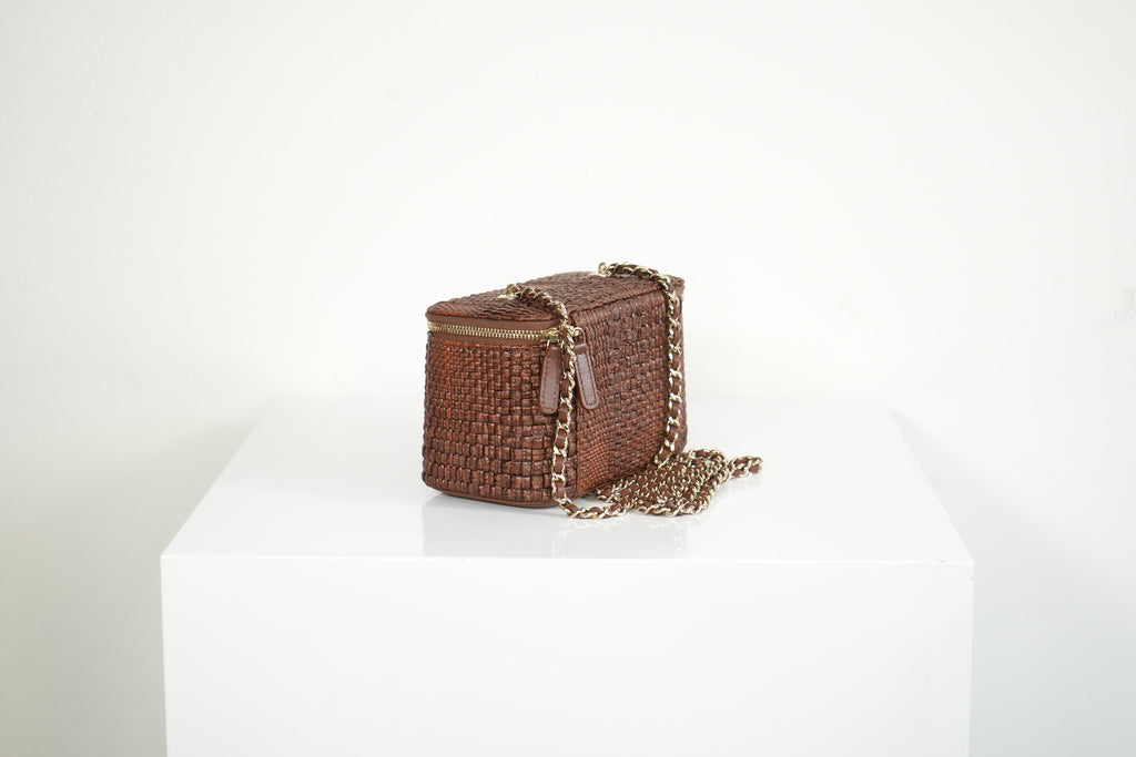 Chanel Classic brown raffia Vanity with chain (full set)