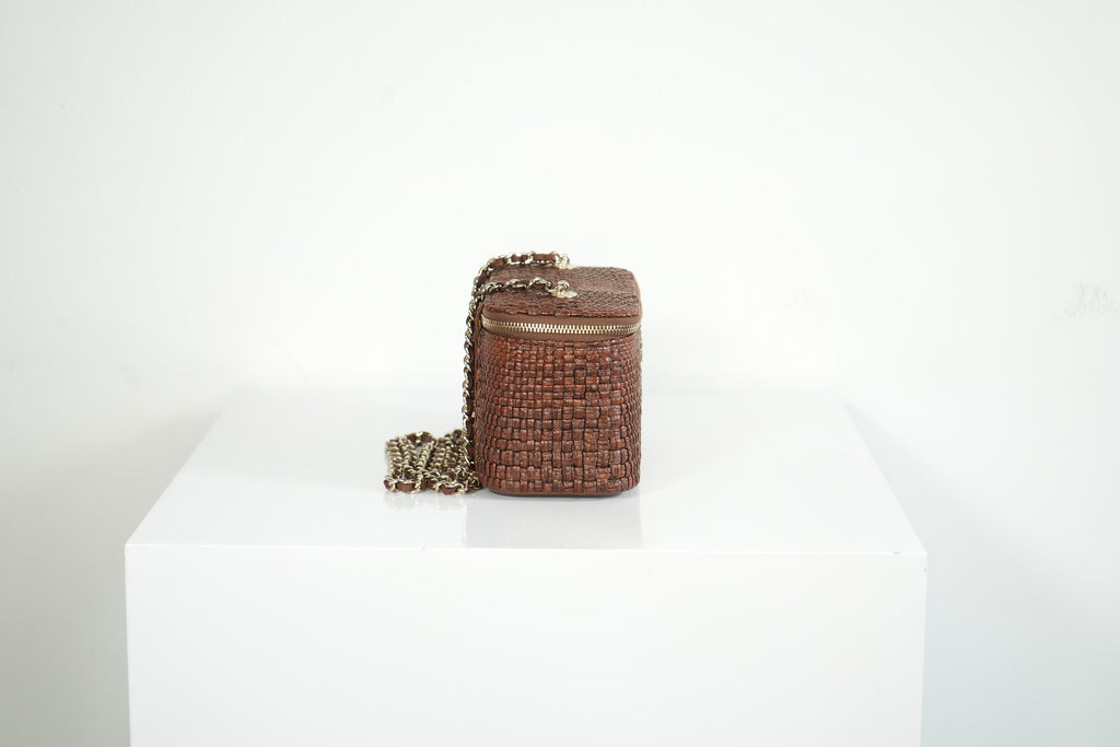 Chanel Classic brown raffia Vanity with chain (full set)