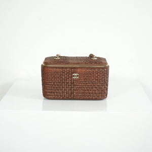 Chanel Classic brown raffia Vanity with chain (full set)