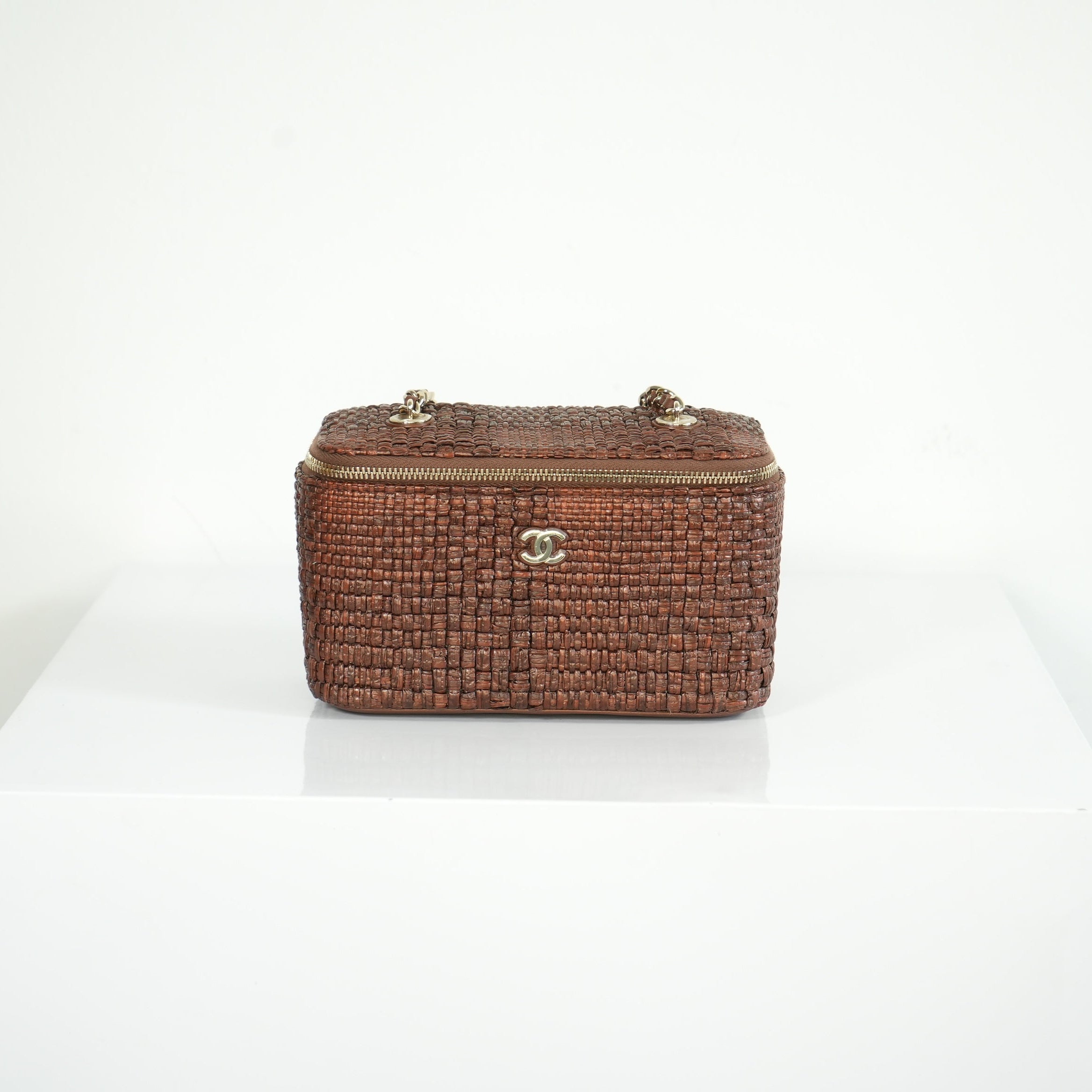 Chanel Classic brown raffia Vanity with chain (full set)