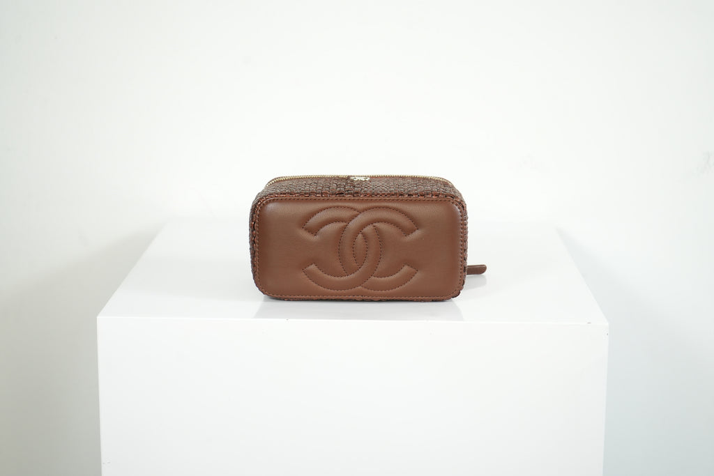 Chanel Classic brown raffia Vanity with chain (full set)