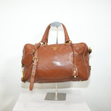 Prada Vitello Shine 2 Way Bag Brown Leather