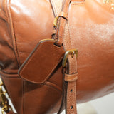 Prada Vitello Shine 2 Way Bag Brown Leather