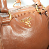 Prada Vitello Shine 2 Way Bag Brown Leather
