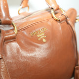 Prada Vitello Shine 2 Way Bag Brown Leather