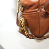 Prada Vitello Shine 2 Way Bag Brown Leather