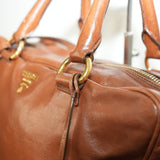Prada Vitello Shine 2 Way Bag Brown Leather