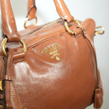 Prada Vitello Shine 2 Way Bag Brown Leather