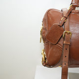 Prada Vitello Shine 2 Way Bag Brown Leather