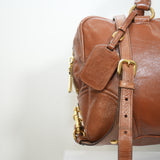 Prada Vitello Shine 2 Way Bag Brown Leather