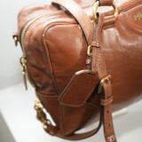 Prada Vitello Shine 2 Way Bag Brown Leather