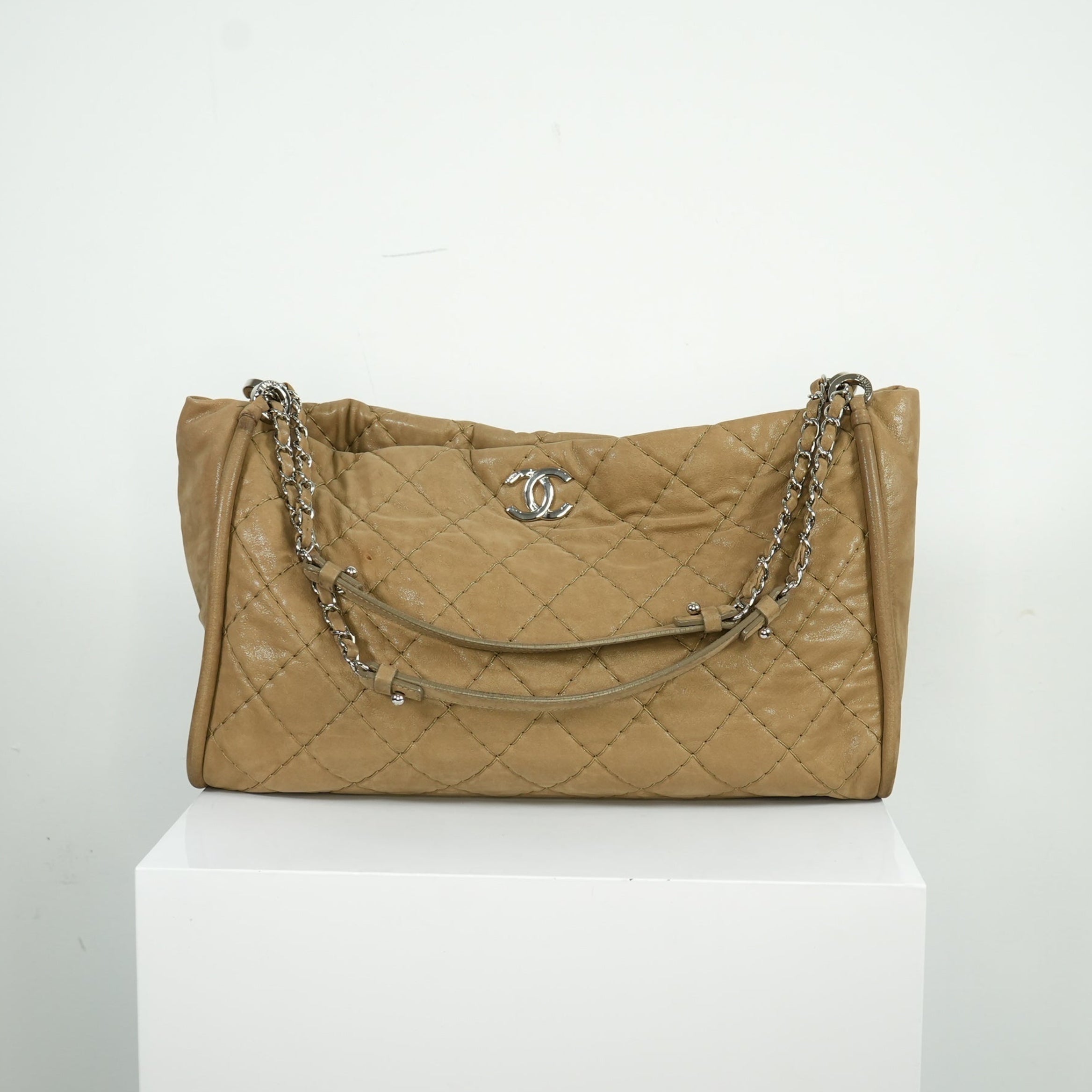 Chanel Beige Matelasse Lambskin Leather Shoulder Bag