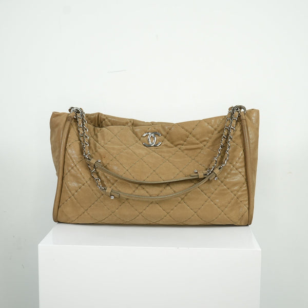 Chanel Beige Matelasse Lambskin Leather Shoulder Bag