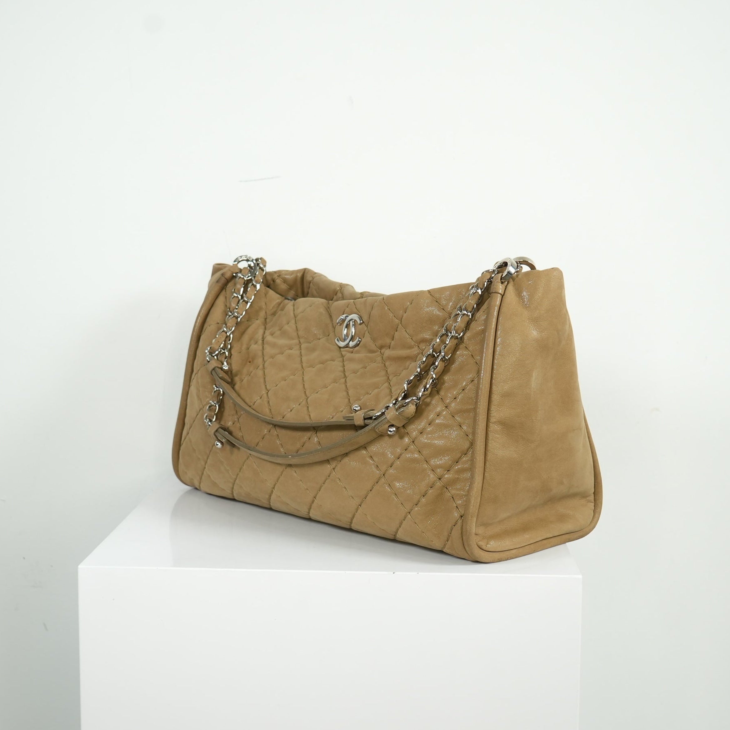 Chanel Beige Matelasse Lambskin Leather Shoulder Bag