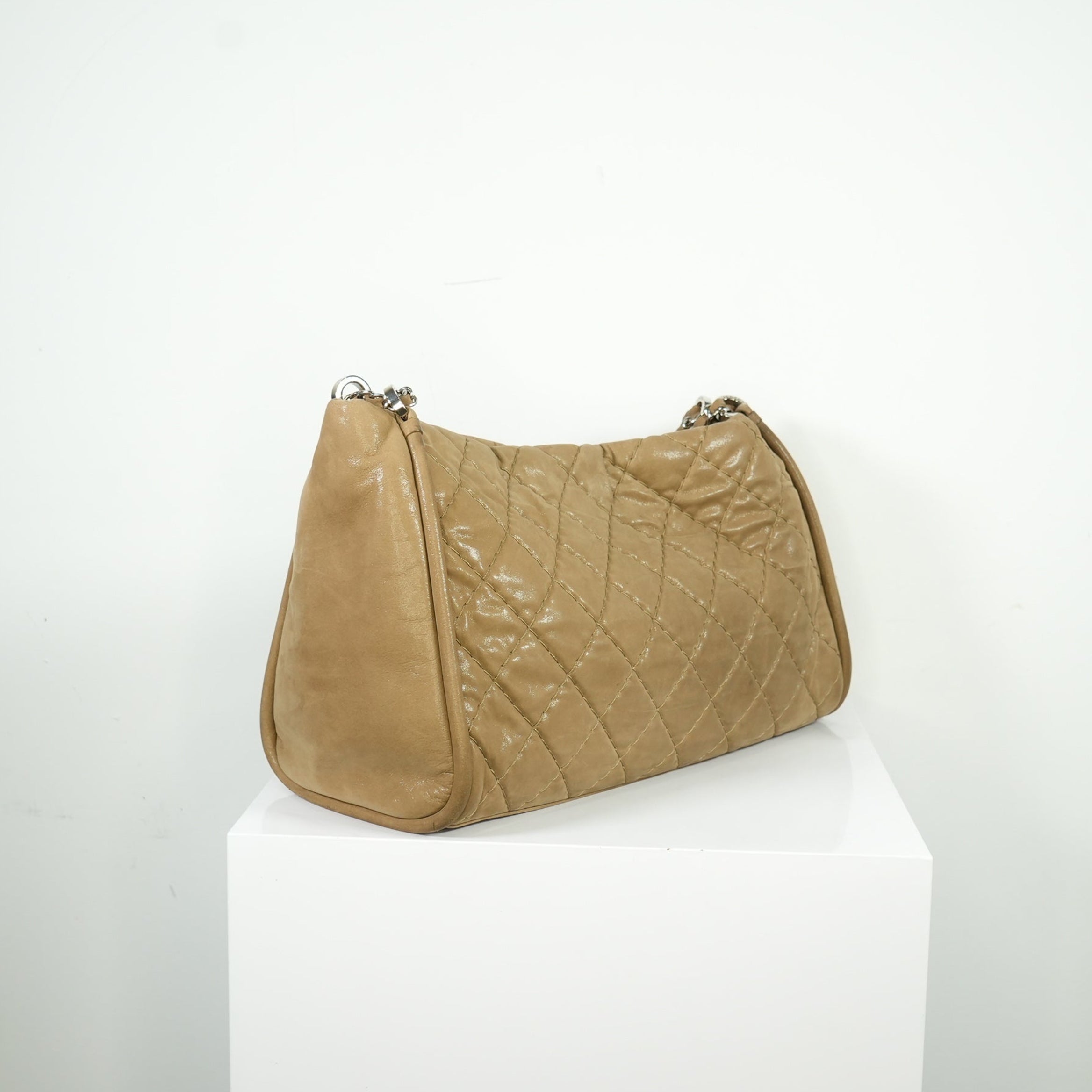 Chanel Beige Matelasse Lambskin Leather Shoulder Bag