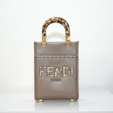 Fendi Sunshine Shopper small Leather 2 Way Handbag Brown 8BS051
