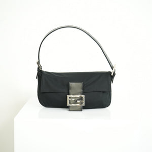 Fendi Black Nylon Baguette Shoulder Bag
