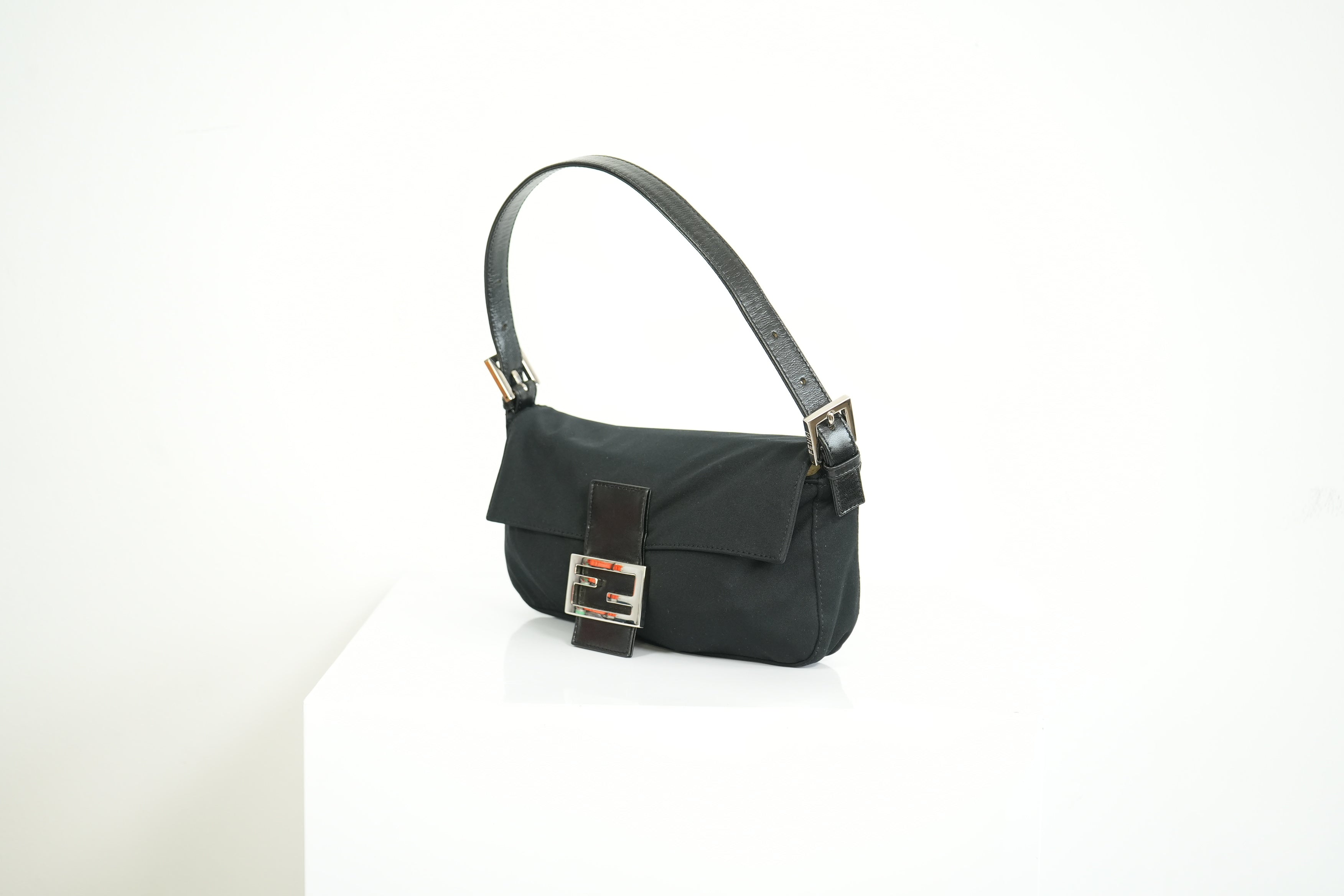 Fendi Black Nylon Baguette Shoulder Bag