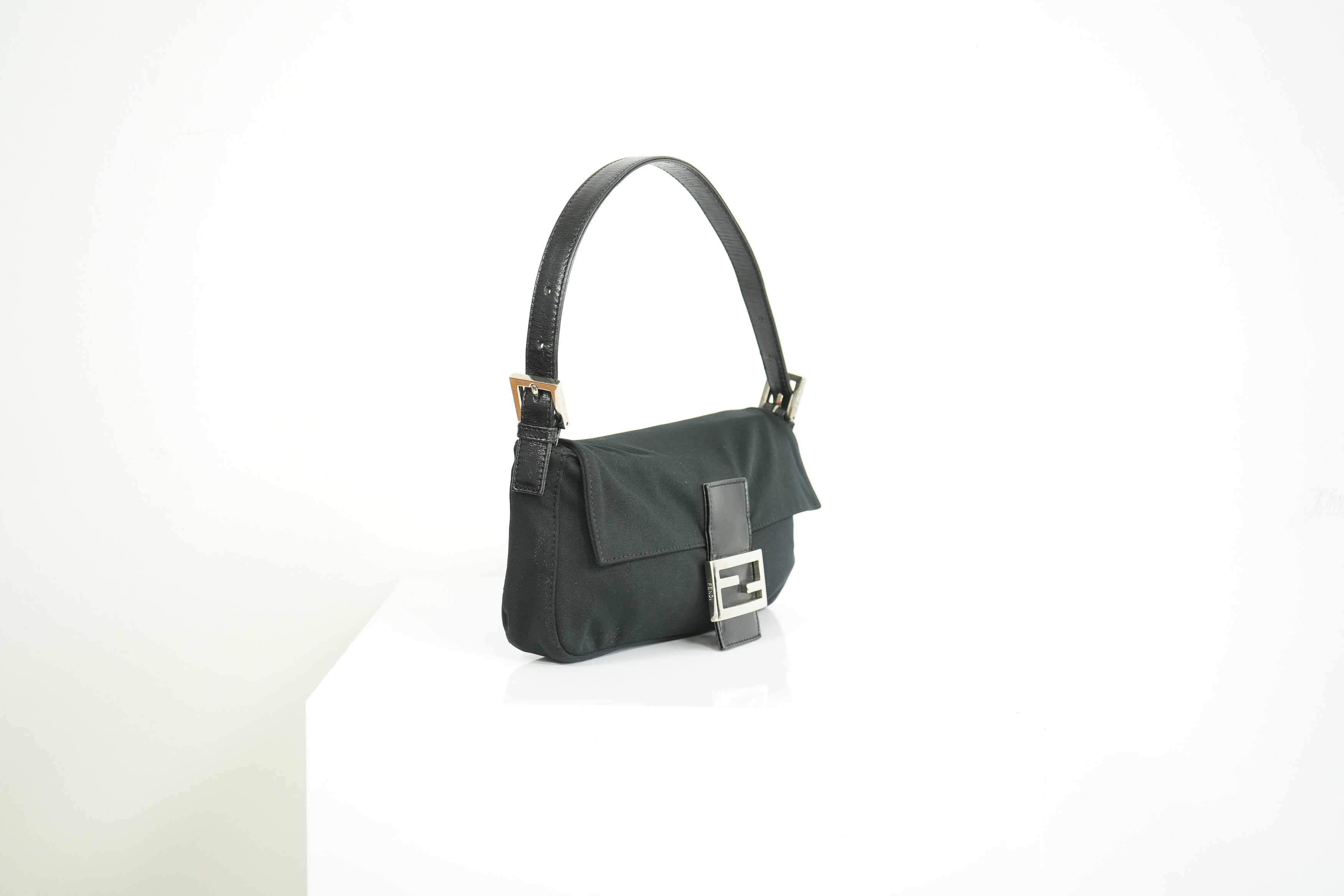 Fendi Black Nylon Baguette Shoulder Bag