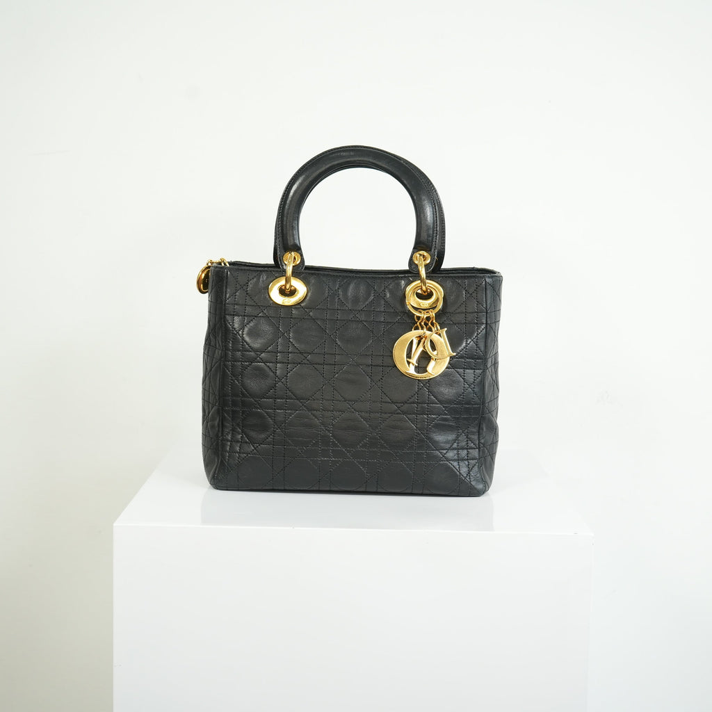 Christian Dior Lady Dior Black Cannage Quilting and Gold-Tone Hardware