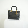 Christian Dior Lady Dior Black Cannage Quilting and Gold-Tone Hardware