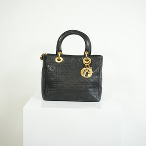Christian Dior Lady Dior Black Cannage Quilting and Gold-Tone Hardware