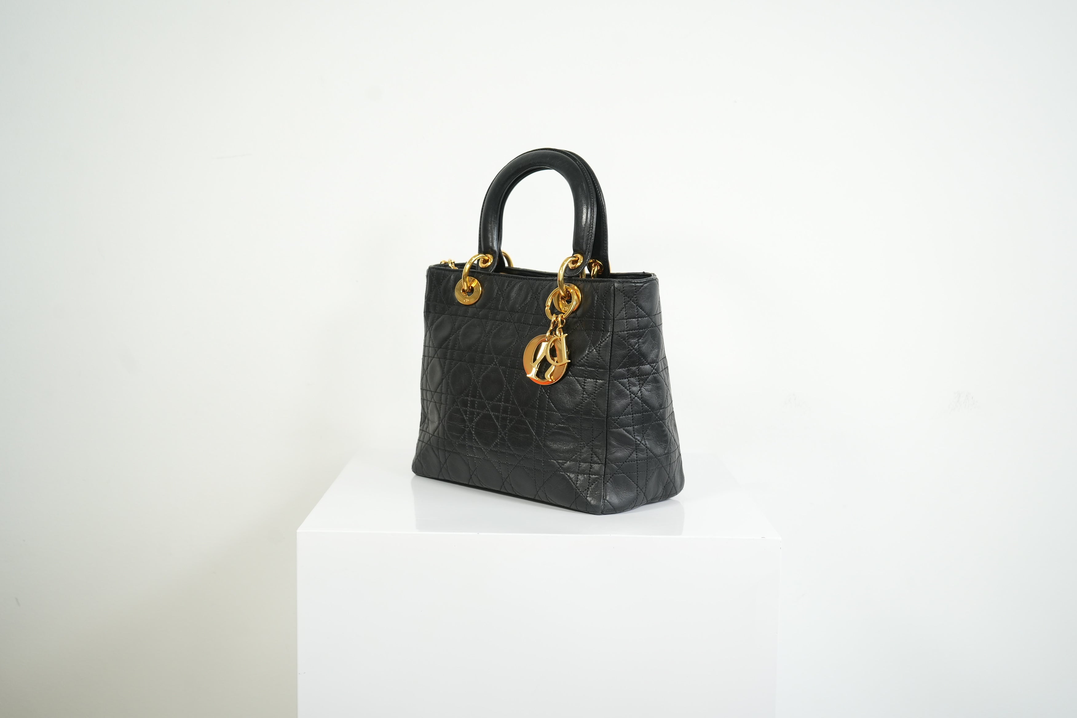 Christian Dior Lady Dior Black Cannage Quilting and Gold-Tone Hardware