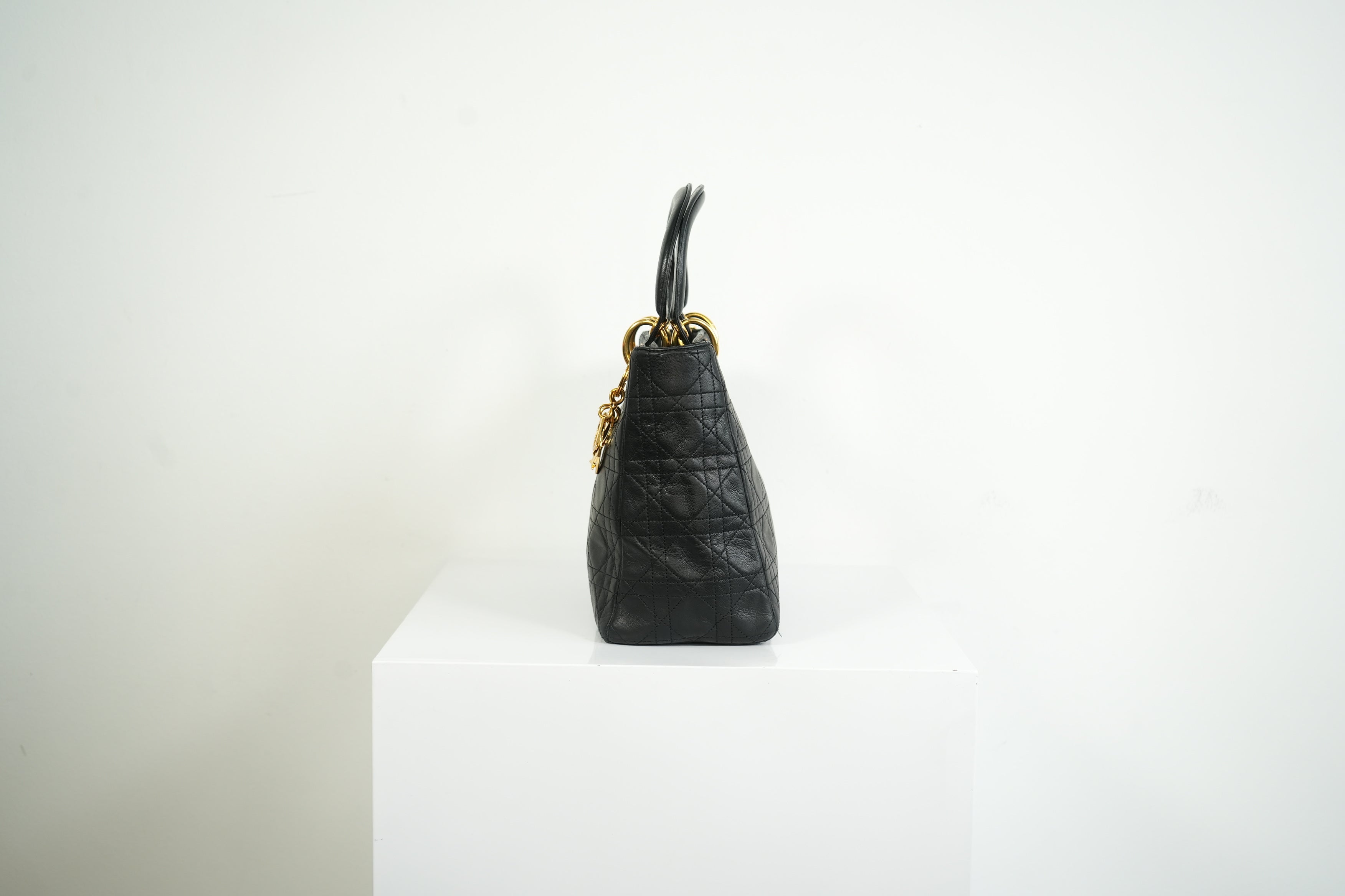 Christian Dior Lady Dior Black Cannage Quilting and Gold-Tone Hardware