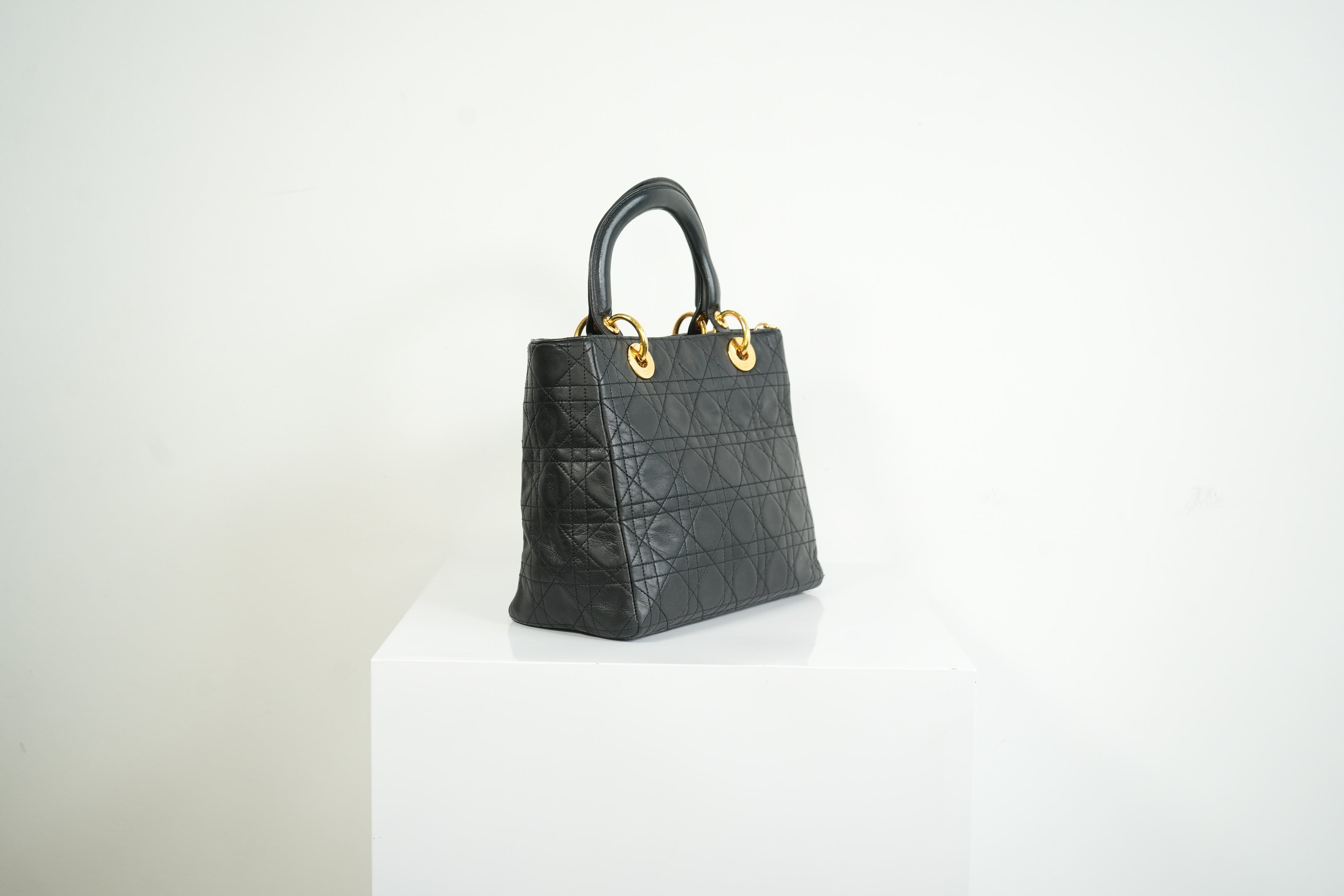 Christian Dior Lady Dior Black Cannage Quilting and Gold-Tone Hardware