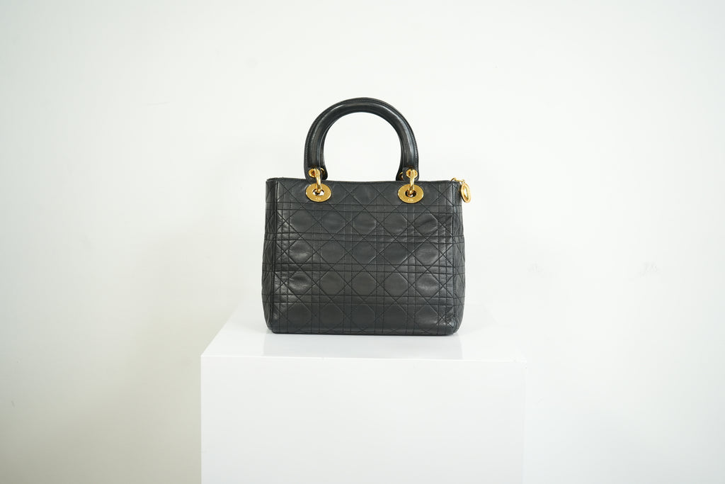Christian Dior Lady Dior Black Cannage Quilting and Gold-Tone Hardware